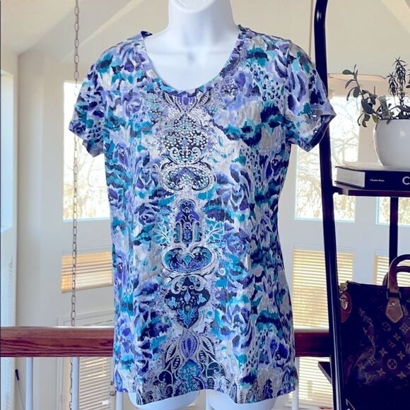❤️ HANNAH Sport Embellished Blue Shirt Size S ❤️ - Picture 1 of 7